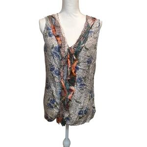 Anthropologie Ric Rack women’s size large floral V-Neck blouse‎ silk cotton